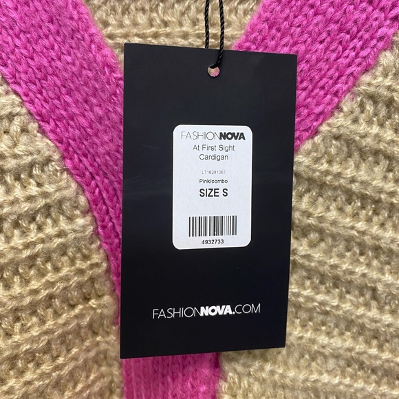 Fashion Nova - At First Sight Chunky Knit Cardigan - Taupe/Pink (NWT) - Size : S - Picture 8 of 8